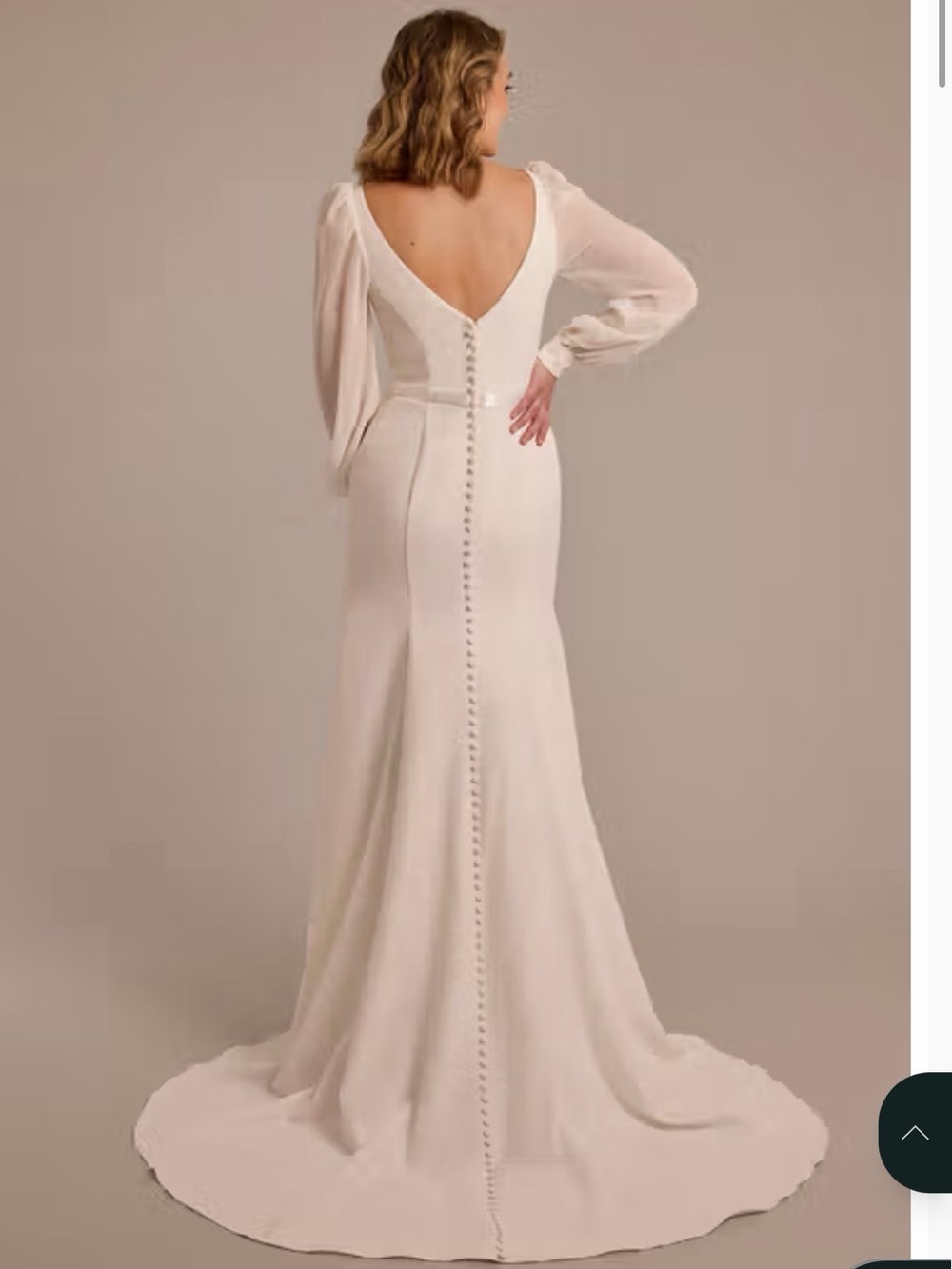 David's Bridal Ivory Long Sleeve V-Back Crepe Wedding Dress